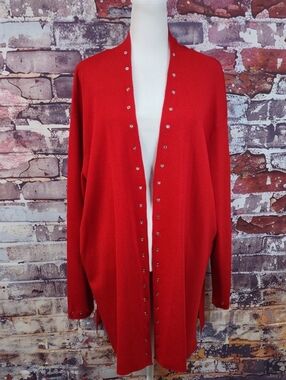 Nygard Collection Open-Front Cardigan with Silver Eyelet Trim
